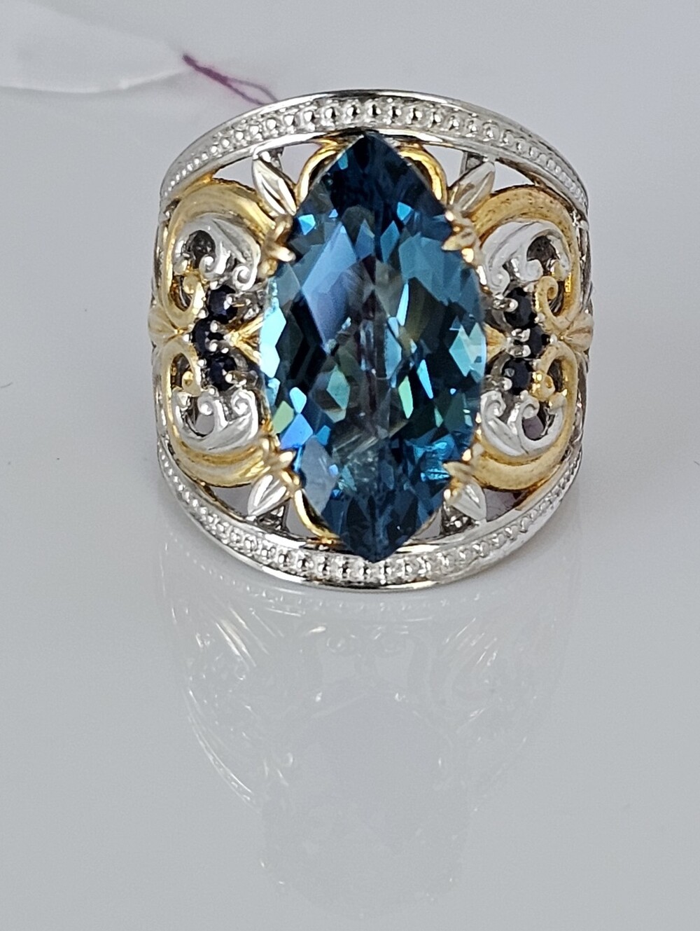 Rare London Blue Topaz & Blue Sapphire Ring Palladium Sterling Silver 18k Sz 7! - Picture 3 of 8